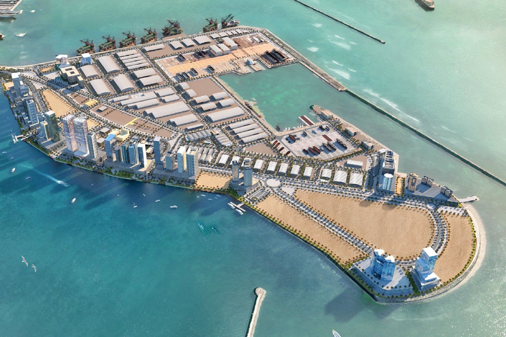 Dubai Maritime City \u2014 aerial view of the master-planned peninsula between Mina Rashid and the open sea