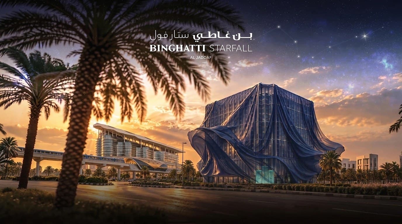 Binghatti Starfall pre-launch teaser — the tower veiled ahead of its design reveal