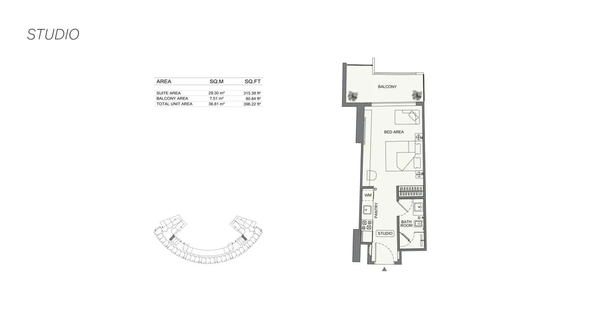 Binghatti Wraith floor plan — Studio — from 344 sq ft