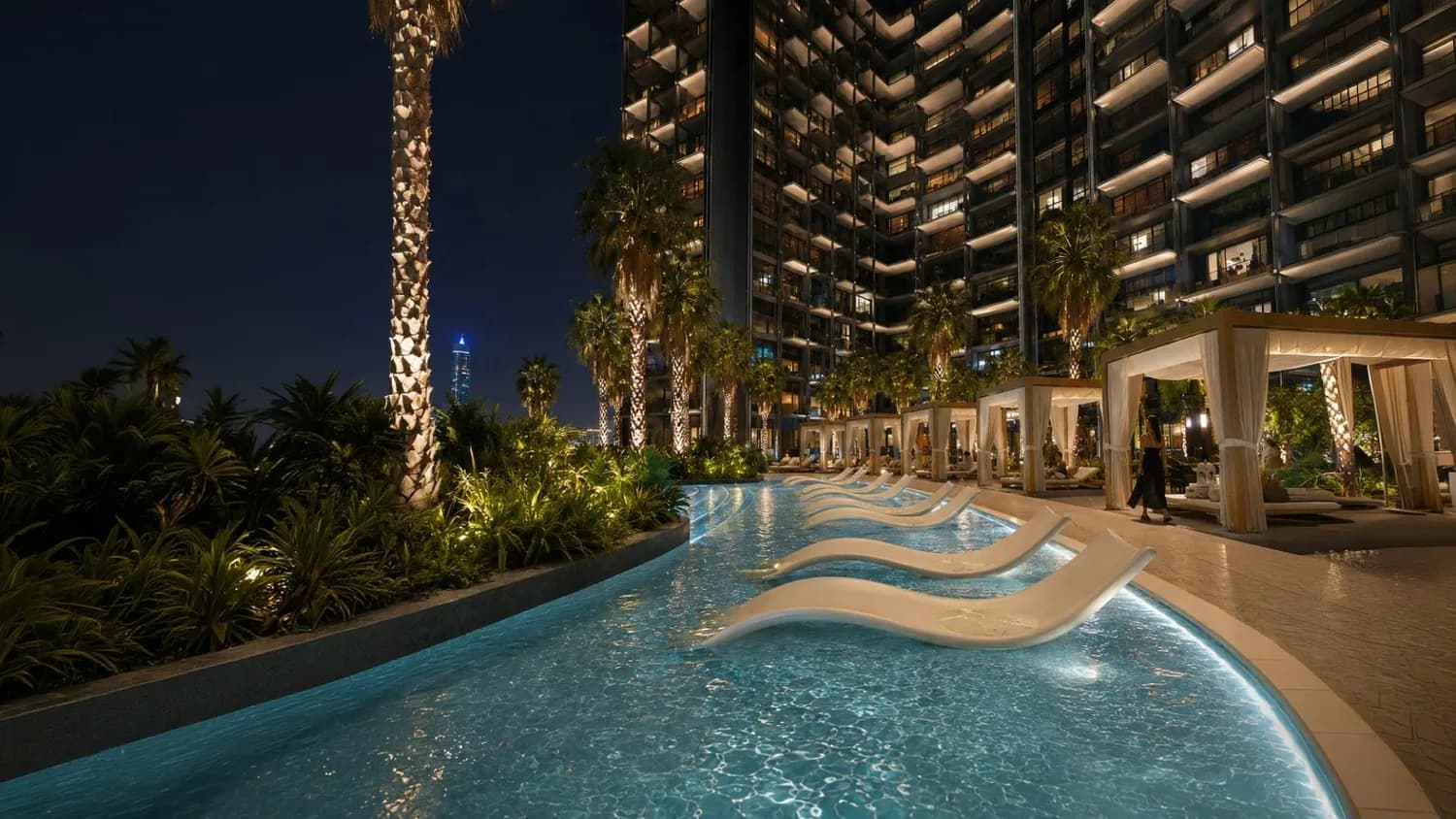 Pool deck at Binghatti Wraith