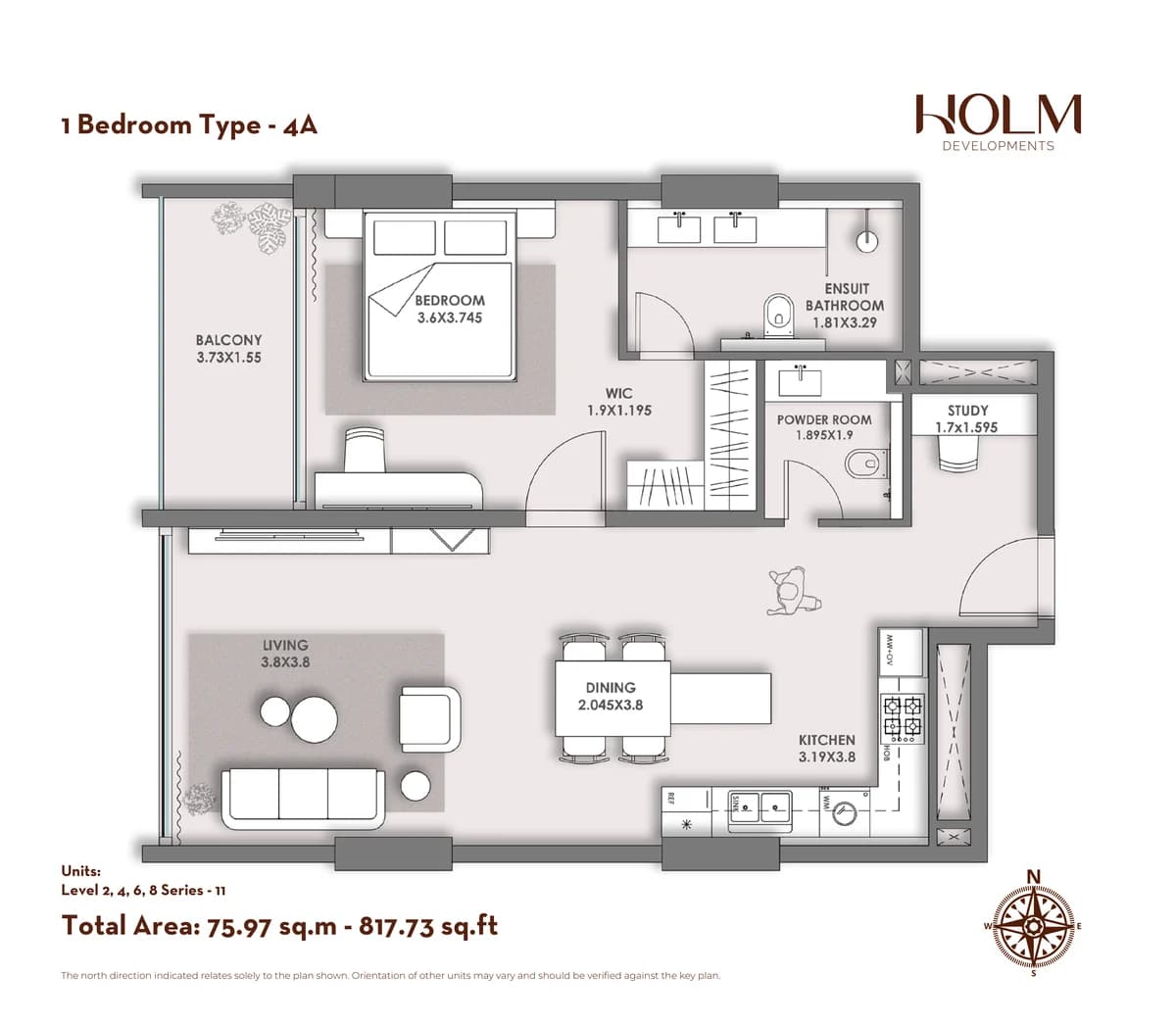 HOLM One floor plan — 1 Bedroom Type 4A · 817.73 sq ft