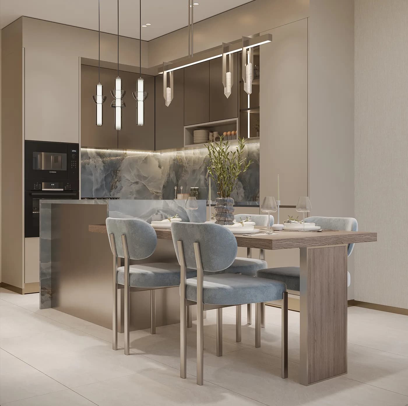 Kitchen and dining at Linea by HOLM