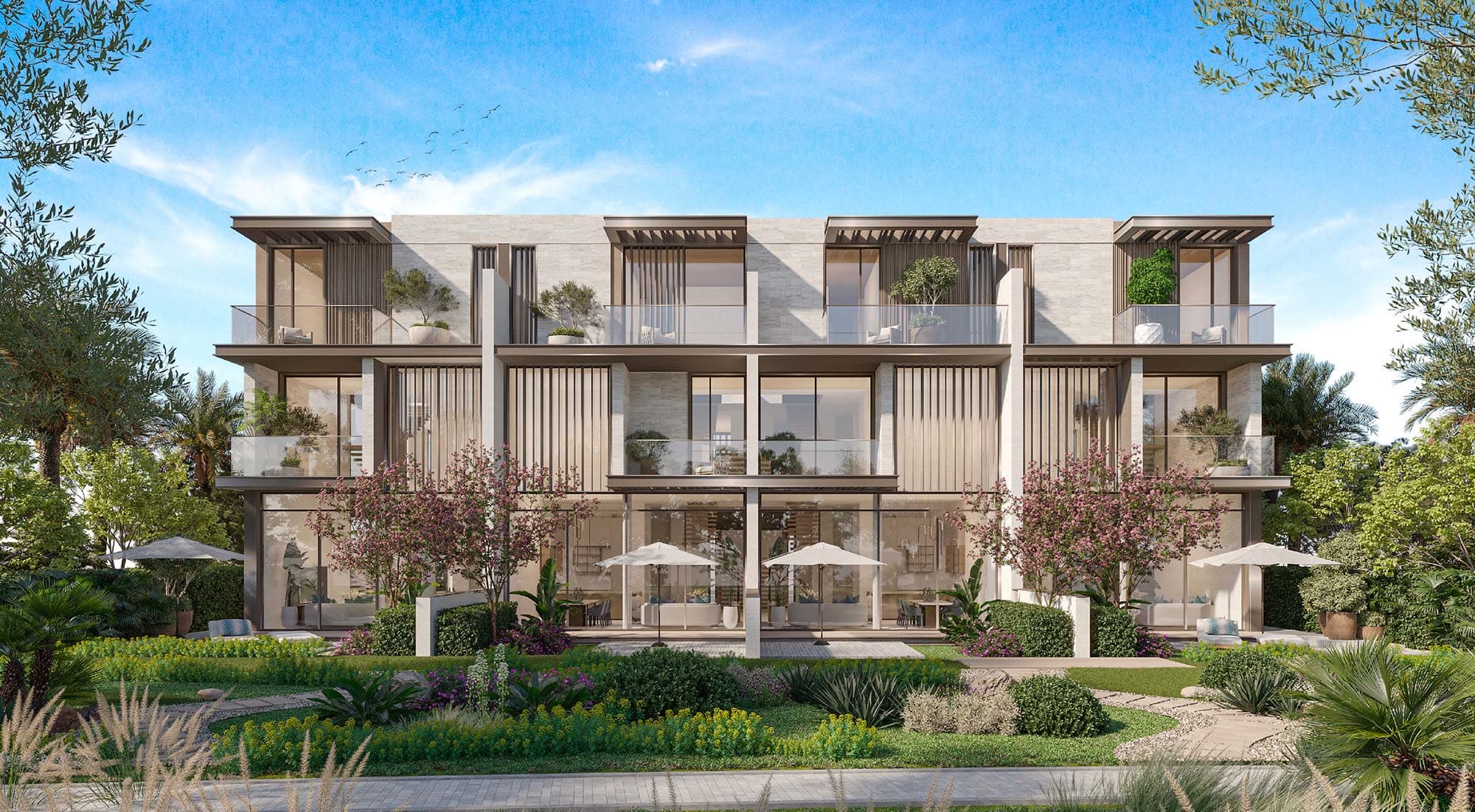 3 bedroom townhouses at Nad Al Sheba Gardens by Meraas — garden side