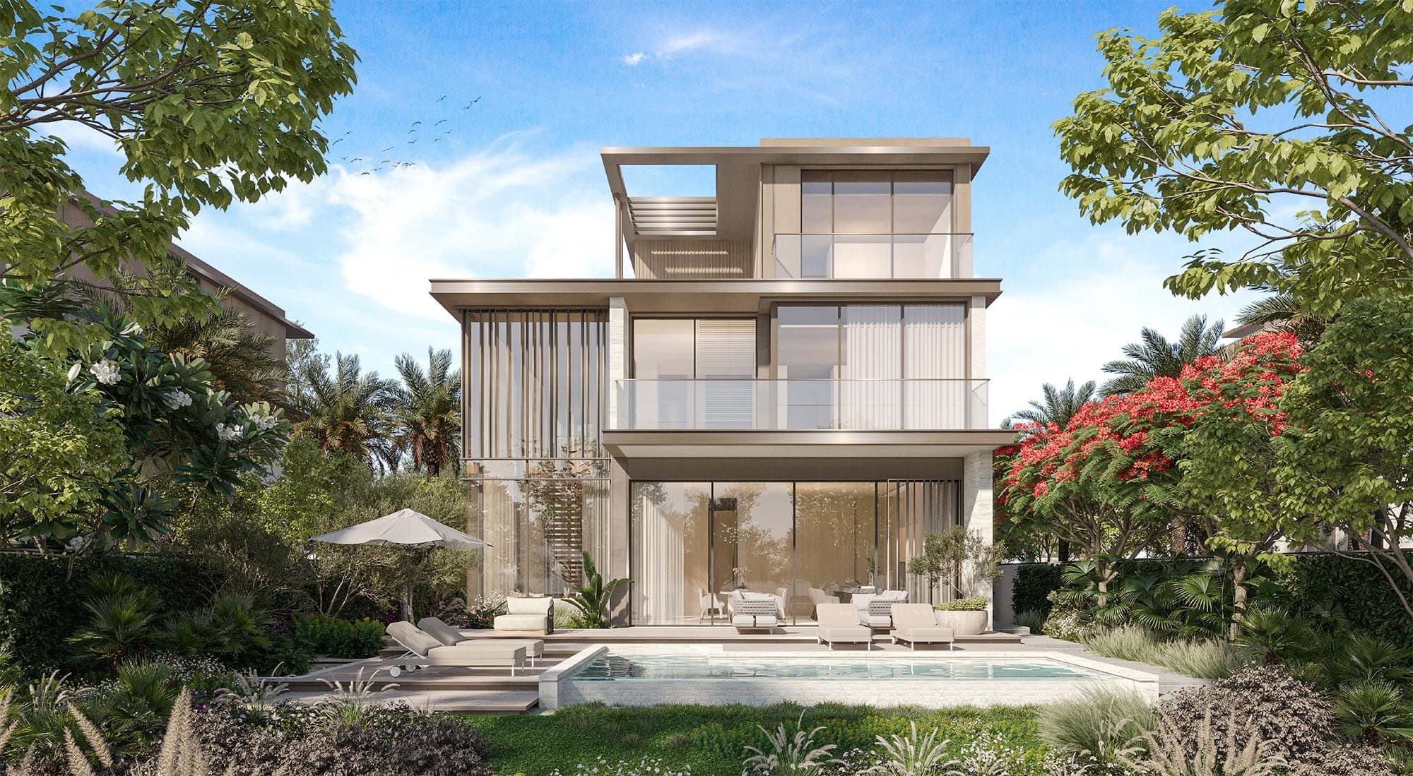 A villa at Nad Al Sheba Gardens by Meraas — contemporary facade, private pool and garden