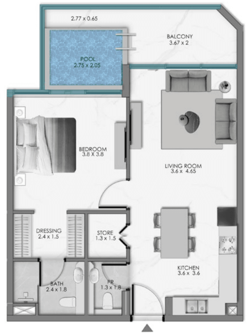 Ocean Bay floor plan — 1 BR + Store + Pool