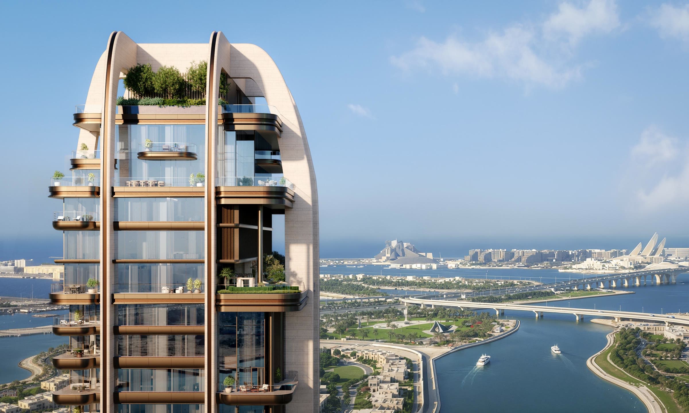 The crown of The Ritz-Carlton Residences above Al Maryah Island