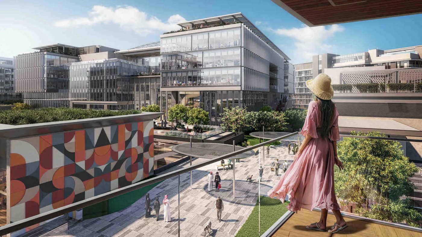 The rooftop terrace and artwork at Saadiyat Grove