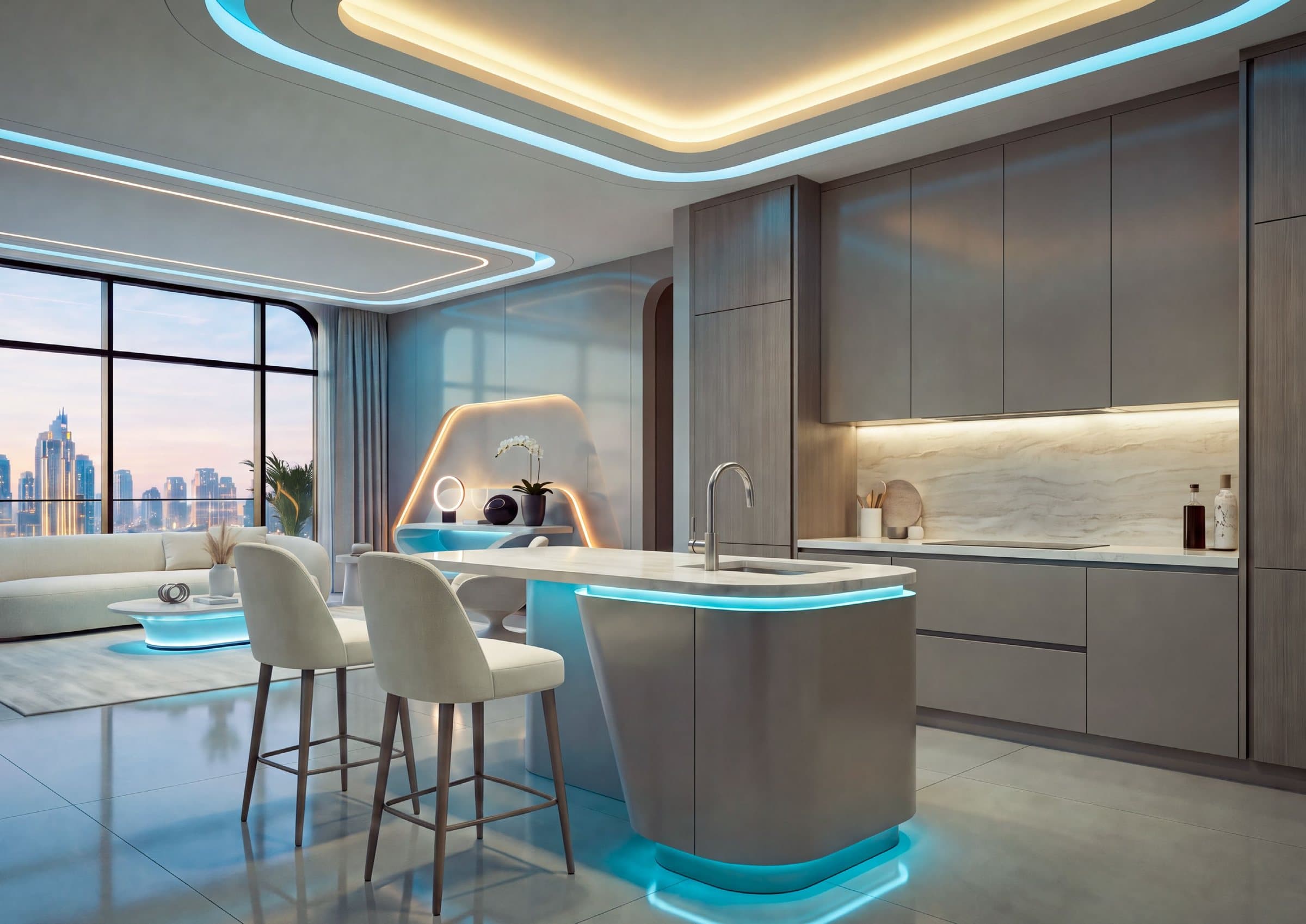 An open kitchen with an island