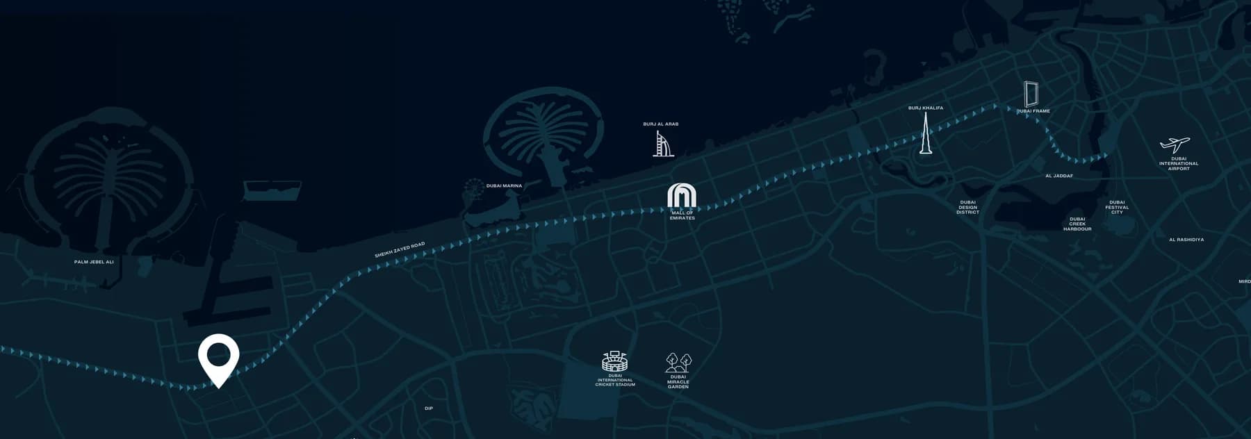 Samana Portside location map — Downtown Jebel Ali on the Sheikh Zayed Road corridor