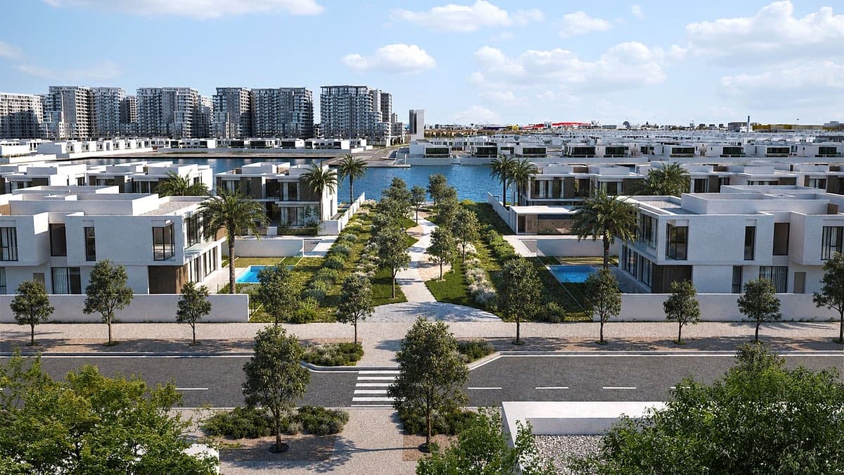 Yas Riva Reserve — the villa streets, linear park and waterway on Yas Island